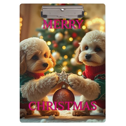 ZWEI POODLES FEIERN CHRISTMAS KLEMMBRETT (Vorderseite)