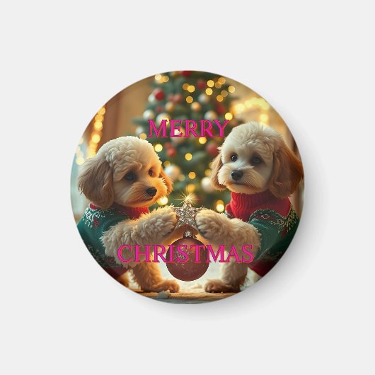 ZWEI POODLES FEIERN CHRISTMAS MAGNET (Vorne)