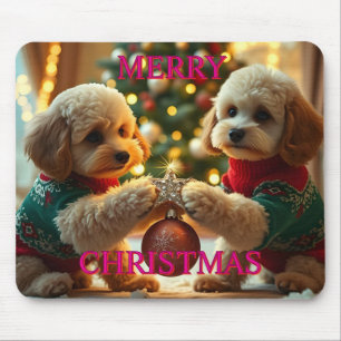 ZWEI POODLES FEIERN CHRISTMAS MOUSEPAD