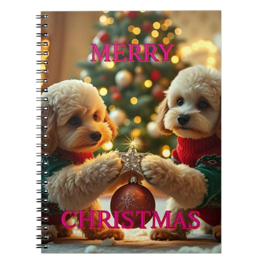 ZWEI POODLES FEIERN CHRISTMAS NOTIZBLOCK (Vorderseite)