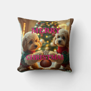 ZWEI POODLES FEIERN WEIHNACHTEN KISSEN