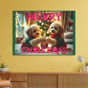 ZWEI POODLES FEIERN WEIHNACHTEN LEINWANDDRUCK