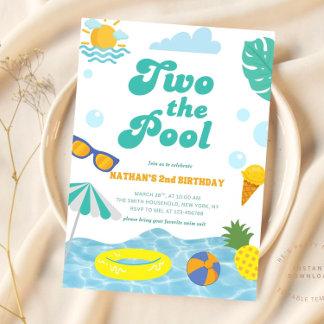 Zwei Pool 2. Geburtstag Sommer Splish Splash Einladung