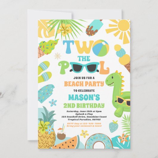 Zwei Pool Summer 2. Geburtstag Pool Party Einladung (Vorderseite)