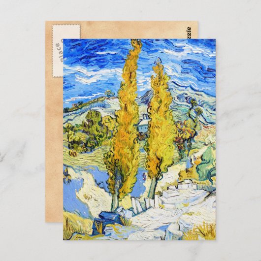 Zwei Poplars auf einem Hügel Vincent van Gogh Postkarte (Vorne/Hinten)