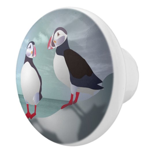 Zwei Puffins Design Keramikknauf (Rechts)