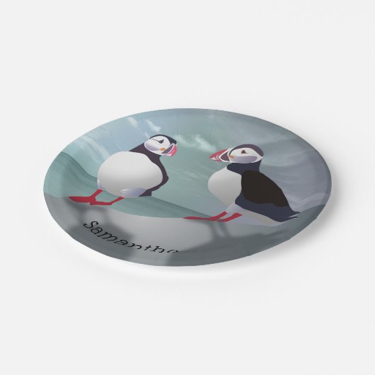 Zwei Puffins Design Pappteller (Schrägansicht)