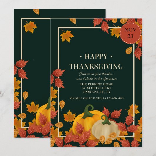 Zwei Pumpkins Erntedank Einladung (Vorne/Hinten)