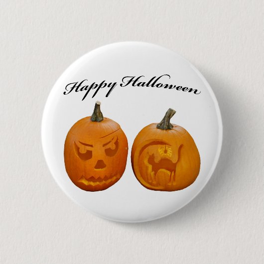 Zwei Pumpkins glückliches Halloween Button (Vorderseite)