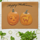Zwei Pumpkins glückliches Halloween Geschirrtuch (Gefaltet)