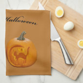 Zwei Pumpkins glückliches Halloween Geschirrtuch (Viertel Falte)