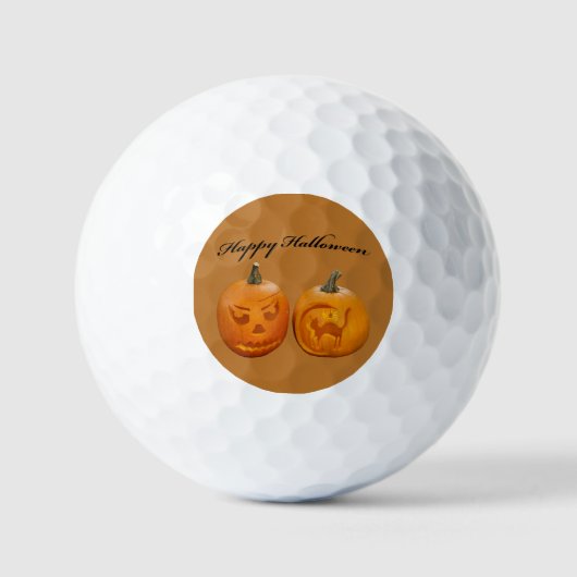 Zwei Pumpkins glückliches Halloween Golfball (Vorderseite)