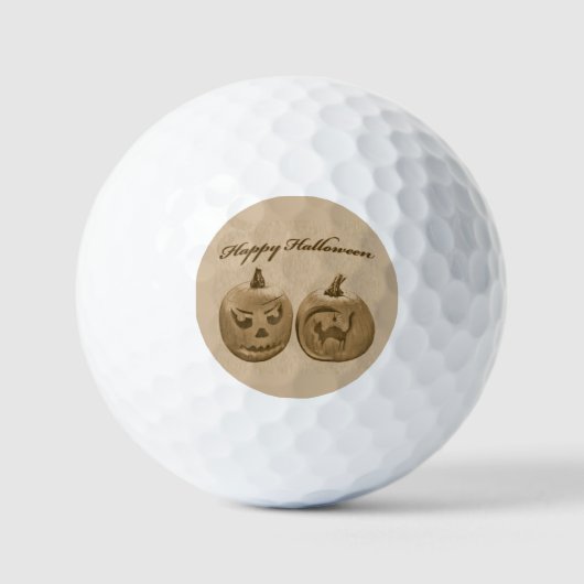 Zwei Pumpkins glückliches Halloween Golfball (Vorderseite)