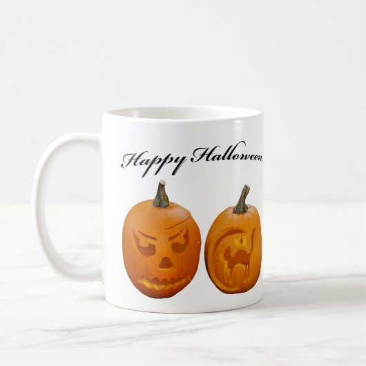 Zwei Pumpkins glückliches Halloween Kaffeetasse (Links)