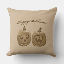 Zwei Pumpkins glückliches Halloween Kissen