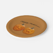 Zwei Pumpkins glückliches Halloween Pappteller (Schrägansicht)