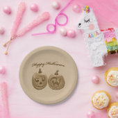 Zwei Pumpkins glückliches Halloween Pappteller (Party)