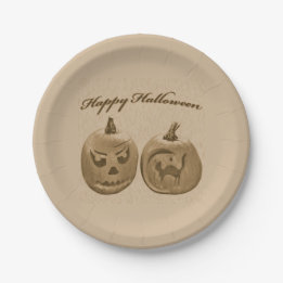 Zwei Pumpkins glückliches Halloween Pappteller