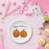 Zwei Pumpkins glückliches Halloween Pappteller (Party)