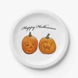 Zwei Pumpkins glückliches Halloween Pappteller