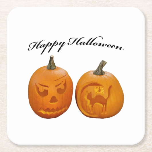 Zwei Pumpkins glückliches Halloween Rechteckiger Pappuntersetzer (Vorderseite)