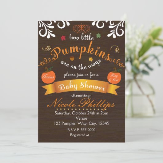 ZWEI PUMPKINS Herbst BABY SHOWER Einladung (Stehend Vorderseite)