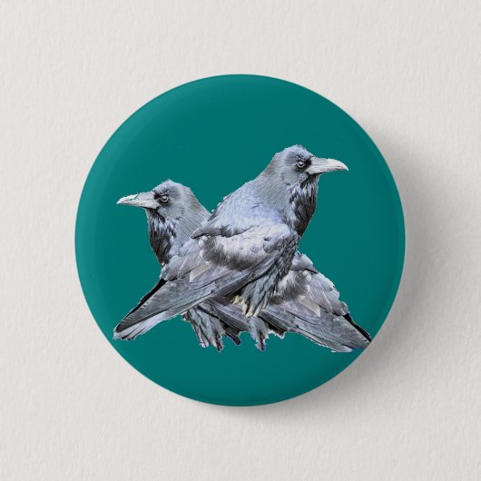 Zwei Raben-aquamarine Geschenke Button (Vorderseite)