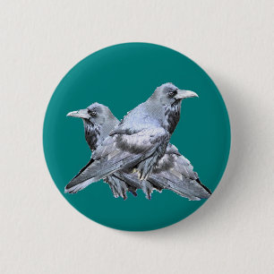 Zwei Raben-aquamarine Geschenke Button