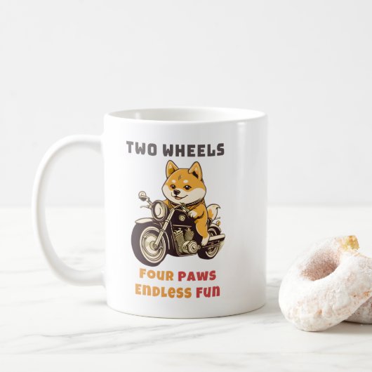 Zwei Räder vier Paws Endloser Spaß im Freien Kaffeetasse (Mit Donut)