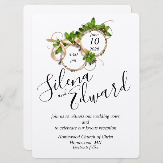 Zwei Ränge als eine flache Hochzeitseinladung Einladung (Vorne/Hinten)