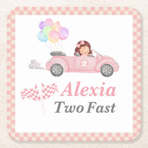 Zwei rasante Pink Race Girl am zweiten Tag wachsen Rechteckiger Pappuntersetzer