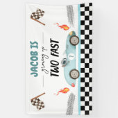 Zwei rasante Rennwagen am 2. Geburtstag wachsen Banner (Vertikal)