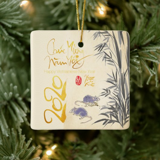 Zwei Rats Bamboo Vietnamese Neujahr 2020 SqCO Keramikornament (Baum)
