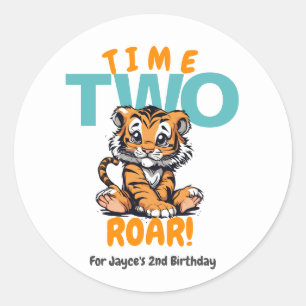 ZWEI Räuber Zweites Geburtstag Tiger Dschungel Par Runder Aufkleber