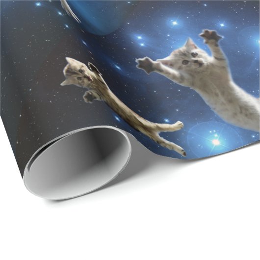 Zwei Raum-Katzen, die um Galaxie schwimmen Geschenkpapier (Rolleneckpunkt)