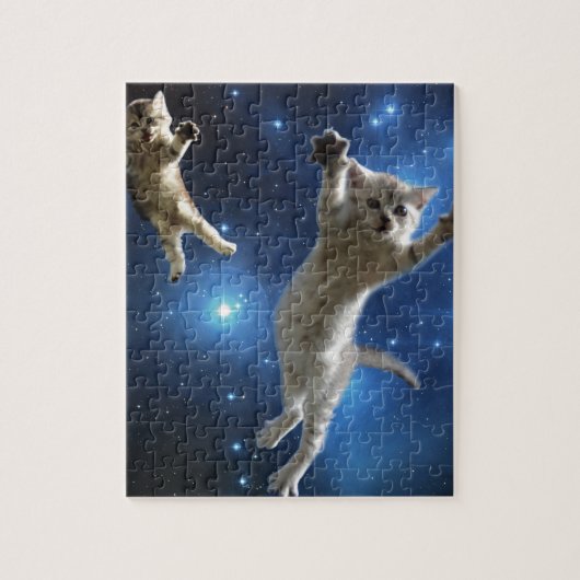 Zwei Raum-Katzen, die um Galaxie schwimmen Puzzle (Vertikal)