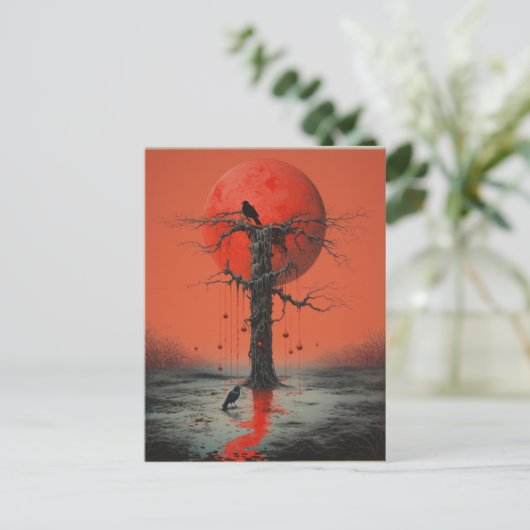 Zwei Ravens Red Black Sci Fi Horror Art Postkarte (Stehend Vorderseite)