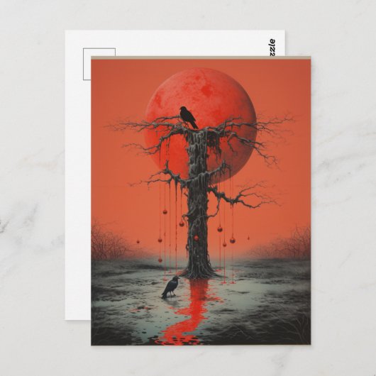 Zwei Ravens Red Black Sci Fi Horror Art Postkarte (Vorne/Hinten)