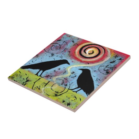 Zwei Ravens reflektieren die Keramik. Fliese (Seite)