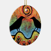 Zwei Ravens setzen sich und reflektieren Paare Keramik Ornament (Rechts)