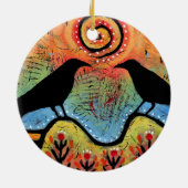 Zwei Ravens setzen sich und reflektieren Paare Keramik Ornament (Hinten)