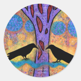 Zwei Ravens Sit & Reflection auf Lebensaufklebern Runder Aufkleber