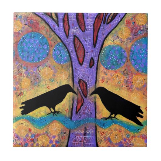 Zwei Ravens Sit & Reflection auf Life Keramik Tile Fliese (Vorderseite)