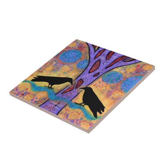Zwei Ravens Sit & Reflection auf Life Keramik Tile Fliese (Seite)