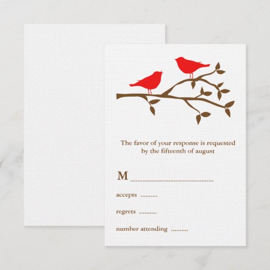 Zwei Red Birds Wedding RSVP Card (Vorne/Hinten)