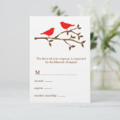 Zwei Red Birds Wedding RSVP Card Karte (Stehend Vorderseite)