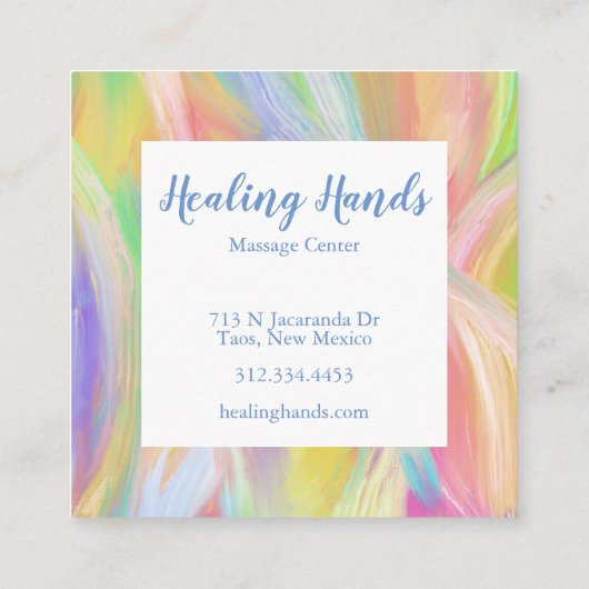 Zwei Regenbogen-Heilhänder periwinkle Quadratische Visitenkarte (Rückseite)