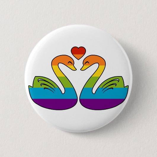Zwei Regenbogen-Schwäne Button (Vorderseite)