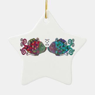 Zwei Regenbogen-wunderliche Fisch-Paar-Paare sehr Keramik Ornament