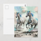 Zwei Rennen Wildpferde Wasserfarbe Postkarte (Vorne/Hinten)